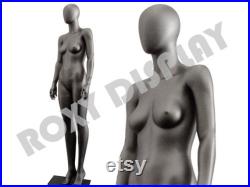 Women's Full Body Egg Head Metallic Gray Mannequin Square Glass Base Included