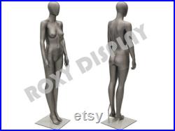 Women's Full Body Egg Head Metallic Gray Mannequin Square Glass Base Included