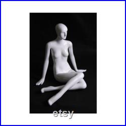 Women's Glossy White Seated Full Body Ladies Sitting Abstract Mannequin XD07W