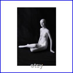 Women's Glossy White Seated Full Body Ladies Sitting Abstract Mannequin XD07W