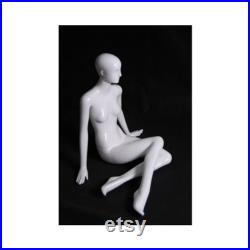 Women's Glossy White Seated Full Body Ladies Sitting Abstract Mannequin XD07W