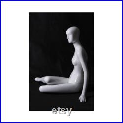 Women's Glossy White Seated Full Body Ladies Sitting Abstract Mannequin XD07W