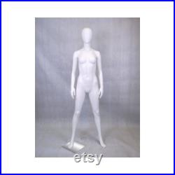 Women's Matte White Full Body Mannequin With Egg Head Round Metal Base Included GF11W2