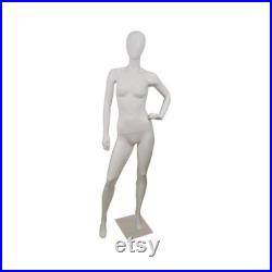 Women's Matte White Full Body Mannequin With Egg Head Round Metal Base Included GF12W2-S