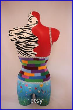 Zebra Flowers Painted Torso Decorated Mannequin