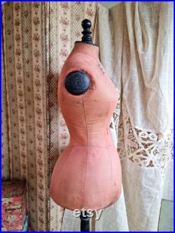 antique stockman wasp waist mannequin in original coral fabric