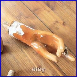 antique wooden Articulated Mannequin Arm and papier marche hand Vintage shop display mannequin parts 1930's