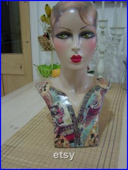 art deco mannequin head beautiful fibreglass doll house of harlequin 1940s 1920s flapper wig hat display prop lady boutique display oak doll