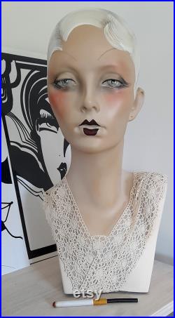 art deco mannequin head beautiful flapper doll house of harlequin 1940s 1920s flapper wig hat display prop lady boutique display oak doll