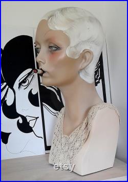 art deco mannequin head beautiful flapper doll house of harlequin 1940s 1920s flapper wig hat display prop lady boutique display oak doll