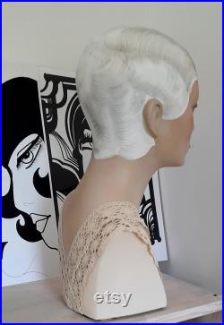 art deco mannequin head beautiful flapper doll house of harlequin 1940s 1920s flapper wig hat display prop lady boutique display oak doll