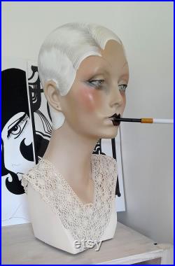 art deco mannequin head beautiful flapper doll house of harlequin 1940s 1920s flapper wig hat display prop lady boutique display oak doll