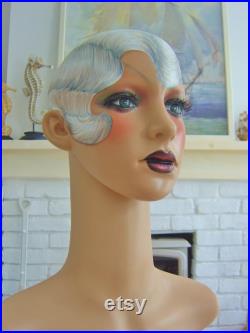 art deco vintage boutique style flapper mannequin head wig jewellery display shop 1920 nouveau doll oak headdress performer arts and crafts