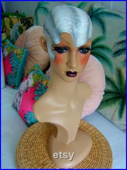 art deco vintage boutique style flapper mannequin head wig jewellery display shop 1920 nouveau doll oak headdress performer arts and crafts