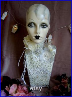 art deco vintage style flapper mannequin head wig jewellery display shop 1920 nouveau doll oak headdress performer arts and crafts