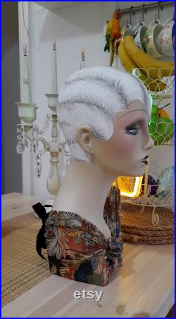 art deco vintage style flapper mannequin head wig jewellery display shop 1920 nouveau doll oak headdress performer arts and crafts