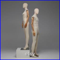 male and female full body mannequin, woman display model dummy form for boutique slub hemp human torso with wood arms