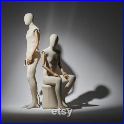 male and female full body mannequin, woman display model dummy form for boutique slub hemp human torso with wood arms