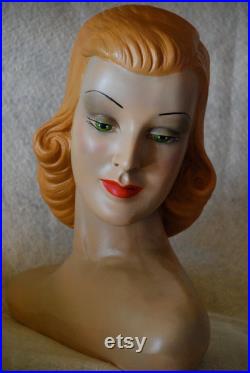 mannequin head, vintage head, display head, mannikin head, rare head, hat display, jewelry display, , milliners, antiques, mannequin art