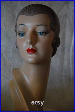 mannequin head, vintage head, display head, mannikin head, rare head, hat display, jewelry display, , milliners, antiques, mannequin art