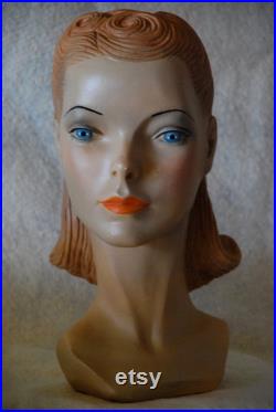 mannequin head, vintage head, display head, mannikin head, rare head, hat display, jewelry display, , milliners, antiques, mannequin art