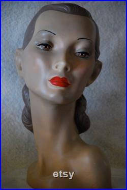 mannequin head, vintage head, display head, mannikin head, rare head, hat display, jewelry display, , milliners, antiques, mannequin art