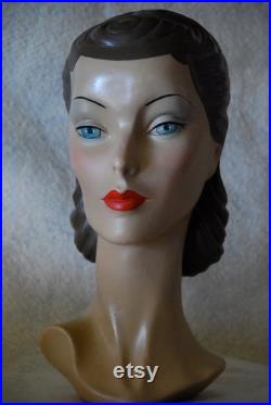 mannequin head, vintage head, display head, mannikin head, rare head, hat display, jewelry display, , milliners, antiques, mannequin art