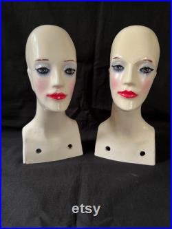 pair antique Dior Mannequin Head Store Display hand painted FACE