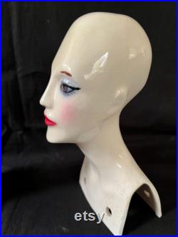 pair antique Dior Mannequin Head Store Display hand painted FACE
