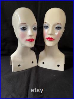 pair antique Dior Mannequin Head Store Display hand painted FACE