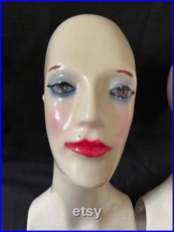 pair antique Dior Mannequin Head Store Display hand painted FACE