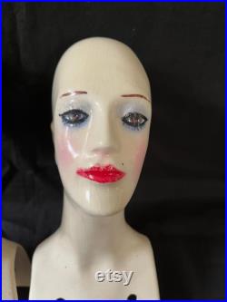 pair antique Dior Mannequin Head Store Display hand painted FACE