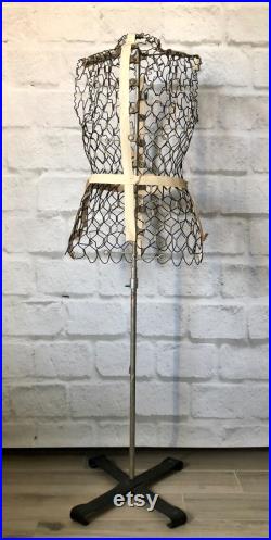 vintage My Double dress form with without stand and hardware, adjustable cage wire seamstress mannequin, mid century dressmaker fashion sewing