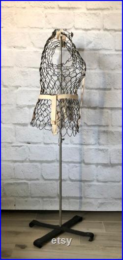 vintage My Double dress form with without stand and hardware, adjustable cage wire seamstress mannequin, mid century dressmaker fashion sewing