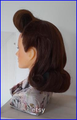 vintage style flapper mannequin head wig custom cute doll display shop 1940 nouveau doll oak headdress real hair do wartime arts and crafts