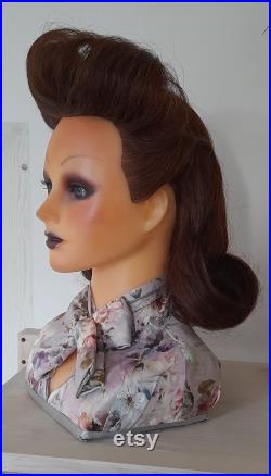 vintage style flapper mannequin head wig custom cute doll display shop 1940 nouveau doll oak headdress real hair do wartime arts and crafts