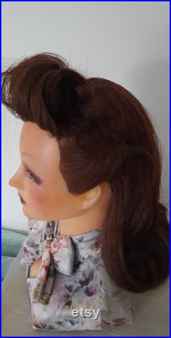 vintage style flapper mannequin head wig custom cute doll display shop 1940 nouveau doll oak headdress real hair do wartime arts and crafts