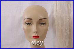 vintage swan neck mannequin head with make-up,circa 1980s,female mannequin head ,hard plastic, hat display, wig display,collectable
